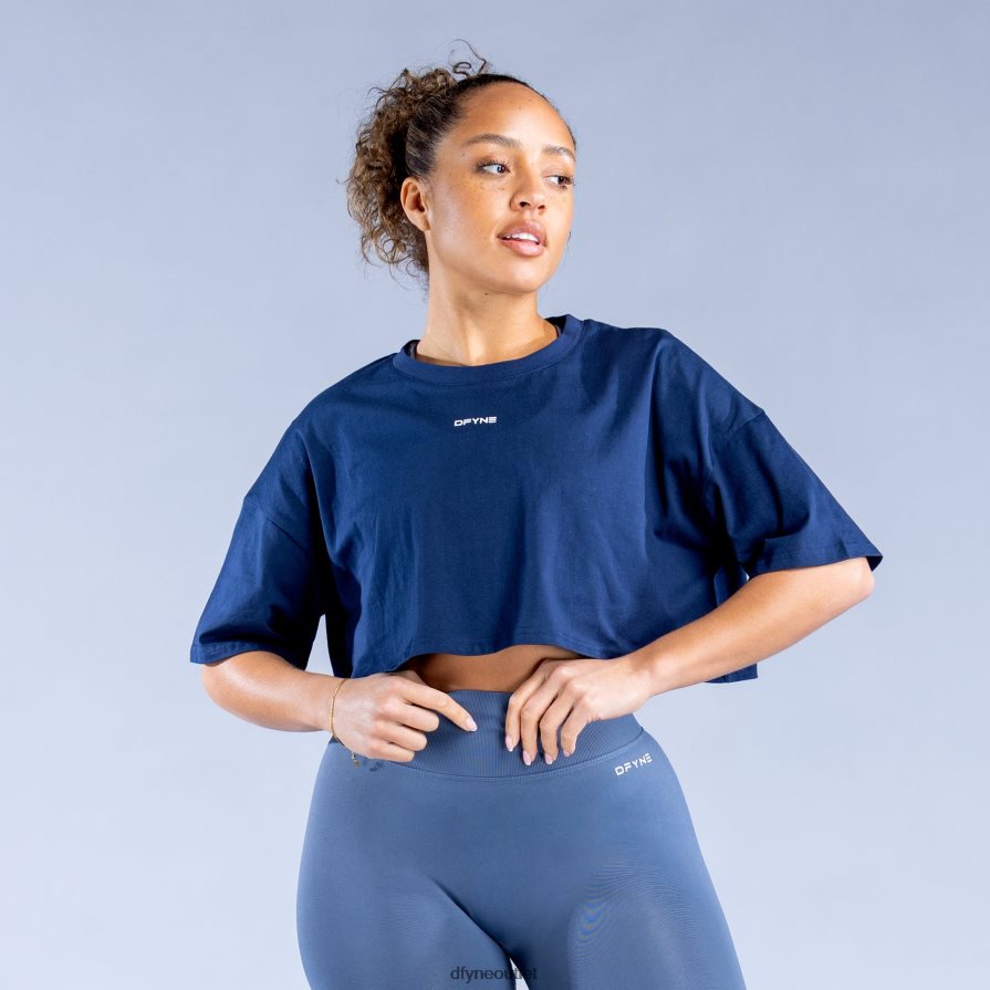 Dfyne odzież ciemny szafirowy błękit krótki top ożywiający JFL26T134